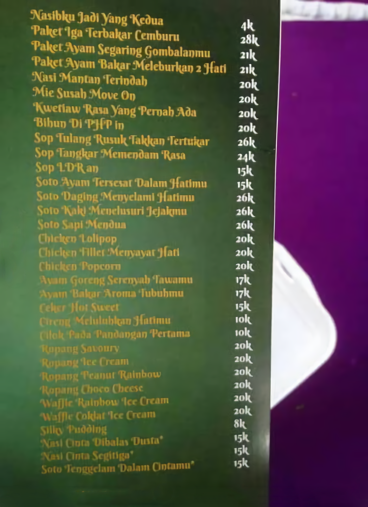 Tulisan Menu Makanan Yang Bikin Gagal Paham
